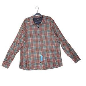 Toad & Co size XL button-up shirt 100% organic cotton plaid cream/blueheritage